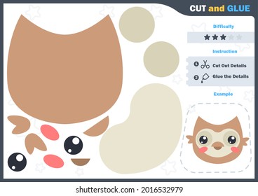 Cartoon Owl. Education paper game for preshool children. Cut parts of the image and glue on the paper. Vector illustration. Cut and Glue Game.