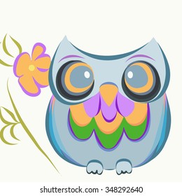 cartoon owl elements of color smooth lines with a flower