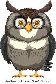 Cartoon owl with expressive eyes and feathers