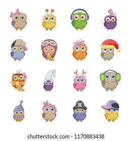 
Cartoon Owl flat icons
