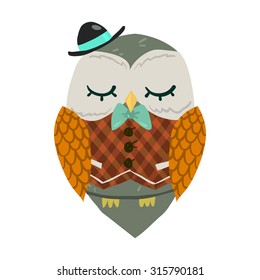 Cartoon owl flat mascot. The vector illustration for ui, web games, tablets, wallpapers, and patterns.