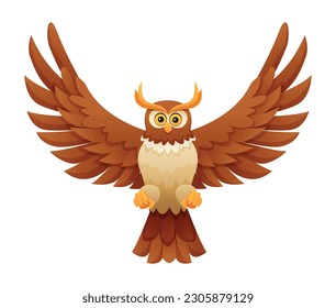 Cartoon owl flying illustration isolated on white background