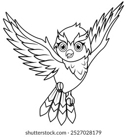 Cartoon owl flying line art