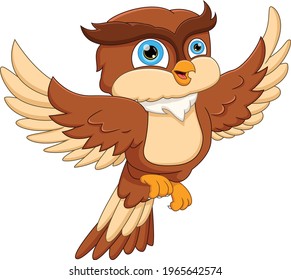 cartoon owl flying  on a white background