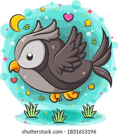 Cartoon owl flying too slow of illustration