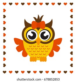 cartoon owl girl with heart on the background