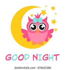 cartoon owl girl on the moon with text