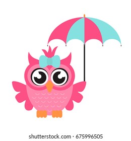 cartoon owl girl with umbrella