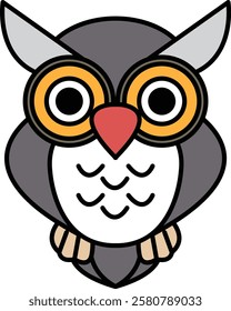 A cartoon owl with glasses and a red nose. The owl is looking at the camera