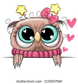 Cartoon Owl is holding a placard on a white background