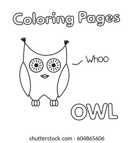 Cartoon owl illustration. Vector coloring book pages for children