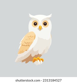Cartoon Owl Isolated On Light Silver. Vector Illustration
