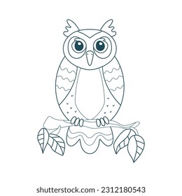 cartoon owl on a branch for coloring page