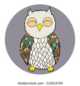 Cartoon owl on the grey background. Cartoon bird. Vector illustration.