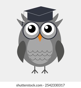 Cartoon owl on grey background. Vector illustration