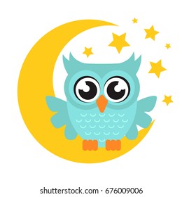 cartoon owl on the moon