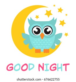 Cartoon Owl On The Moon With Text