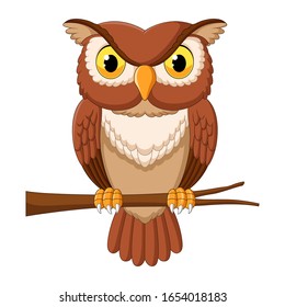 Cartoon owl on tree branch