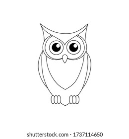 cartoon owl outline design with editable lines on a white background - vector