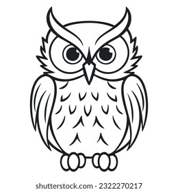 cartoon owl outline design with editable lines on a white background - vector.