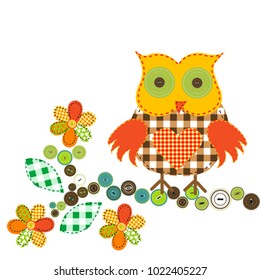 Cartoon owl in patchwork style 