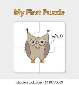 Cartoon owl puzzle design. Vector illustration for children education