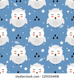 Cartoon owl seamless pattern