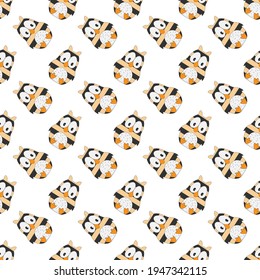 Cartoon owl. Seamless pattern for simple backgrounds, textures, wallpapers, and packaging. Flat design.