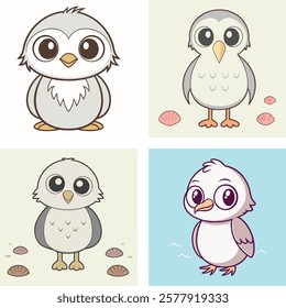 Cartoon Owl with Seashells, Whimsical Owl with Seashells Illustration