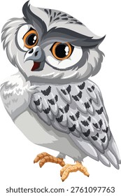 A cartoon owl with a sharp gaze and detailed feathers.