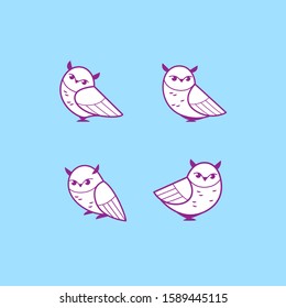 Cartoon owl sketch line icon. Cute bird icons set. Childish print for nursery, kids apparel, poster, postcard, pattern.