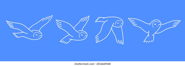 Cartoon owl sketch line icon. Cute bird icons set. Childish print for nursery, kids apparel, poster, postcard, pattern.