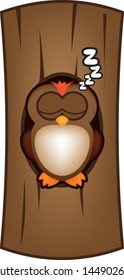 Cartoon Owl Sleeping in Tree Vector Illustration