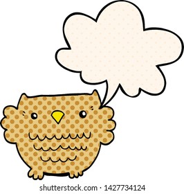 cartoon owl with speech bubble in comic book style