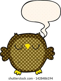 cartoon owl with speech bubble in comic book style
