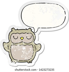 cartoon owl with speech bubble distressed distressed old sticker