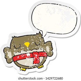 cartoon owl with speech bubble distressed distressed old sticker