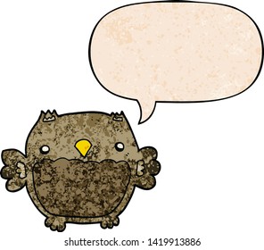Cartoon-Eule mit Sprachblase im Retro-Stil