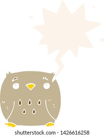 cartoon owl with speech bubble in retro style