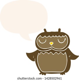 cartoon owl with speech bubble in retro style