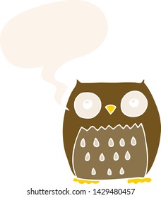 cartoon owl with speech bubble in retro style