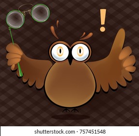 Cartoon Owl as symbol of wisdom. vector illustration. Concept of attention.