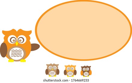 The cartoon owl is teaching the 3 cute children owls to be brownish orange.