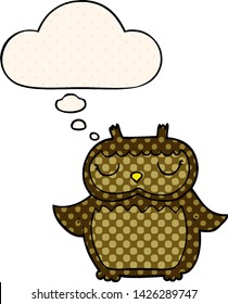 cartoon owl with thought bubble in comic book style
