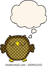 cartoon owl with thought bubble in comic book style