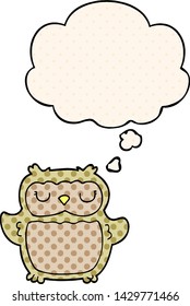 cartoon owl with thought bubble in comic book style