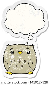 cartoon owl with thought bubble as a distressed worn sticker