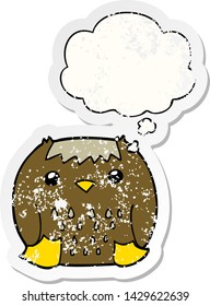 cartoon owl with thought bubble as a distressed worn sticker