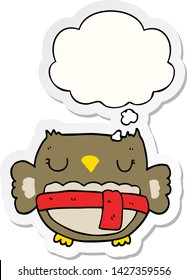 cartoon owl with thought bubble as a printed sticker