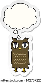 cartoon owl with thought bubble as a printed sticker